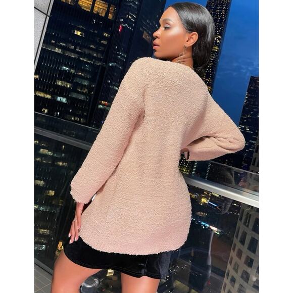 Drop Shoulder Open Front Tan Cardigan - Picture 3 of 8